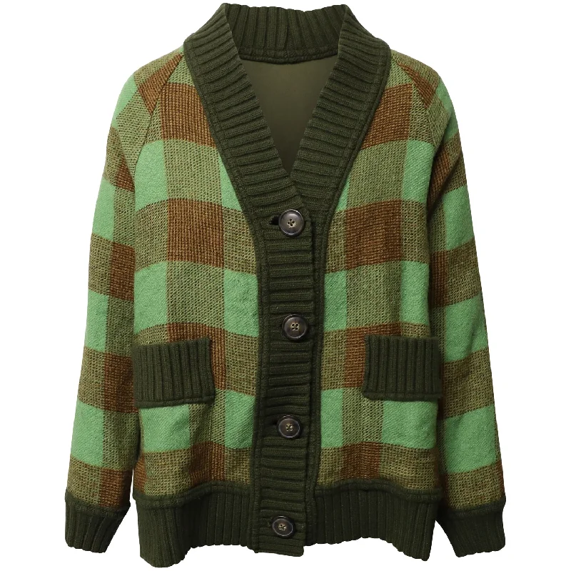 Shop Now Sea New York Plaid Mixed Media Cardigan in Multicolor Wool