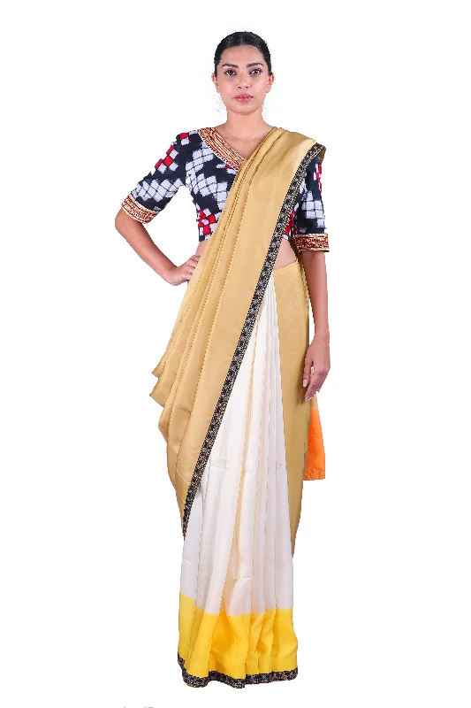 Beige & Off-White Saree