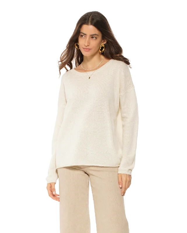 Price Slash Women's Pure Cashmere Lounge Sweater Milk White by Monticelli Cashmere