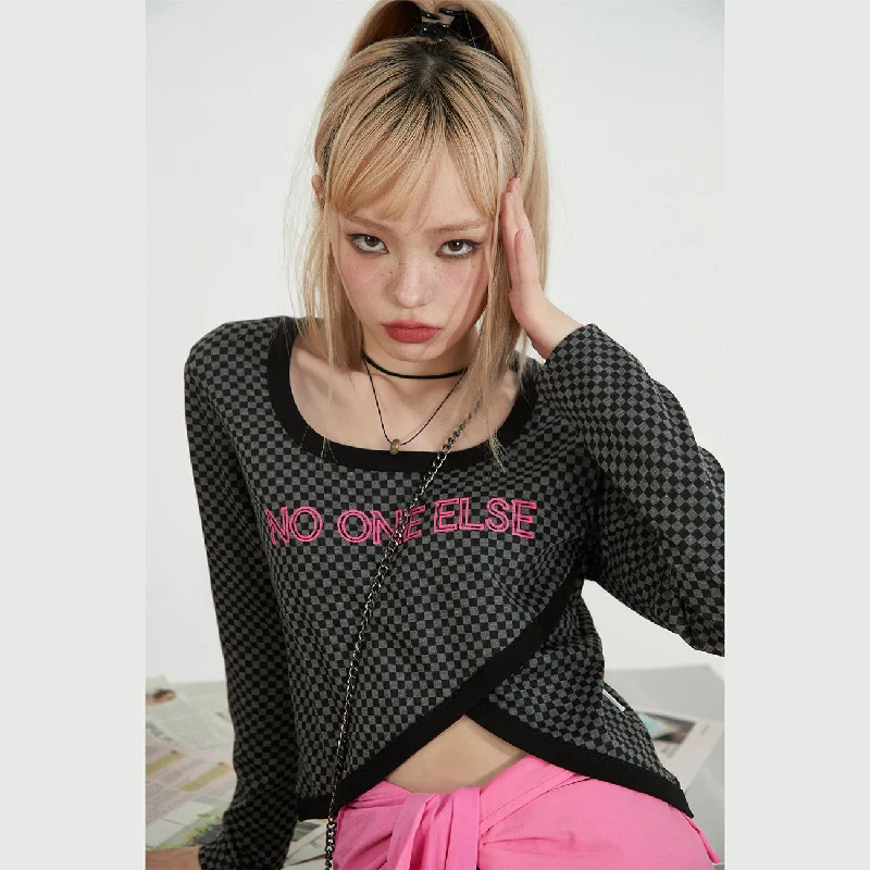 Huge Savings Check Unbalanced Cut T-Shirt