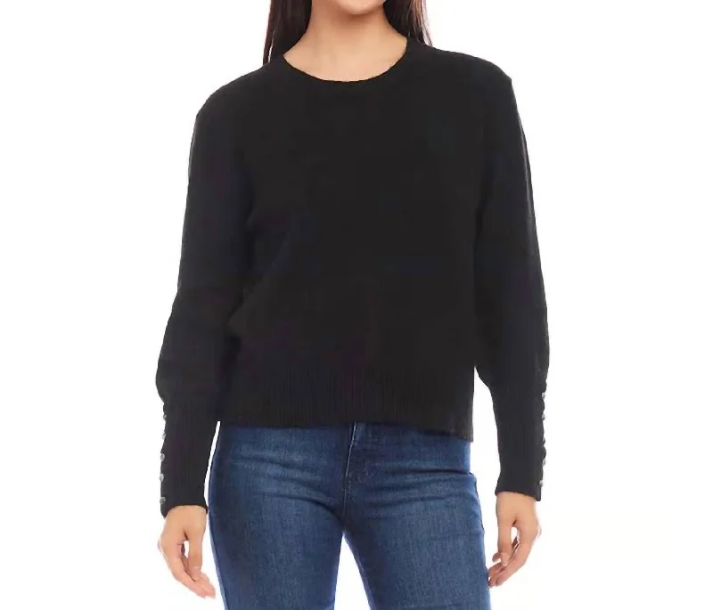 Mega Discount Button Sleeve Sweater In Black
