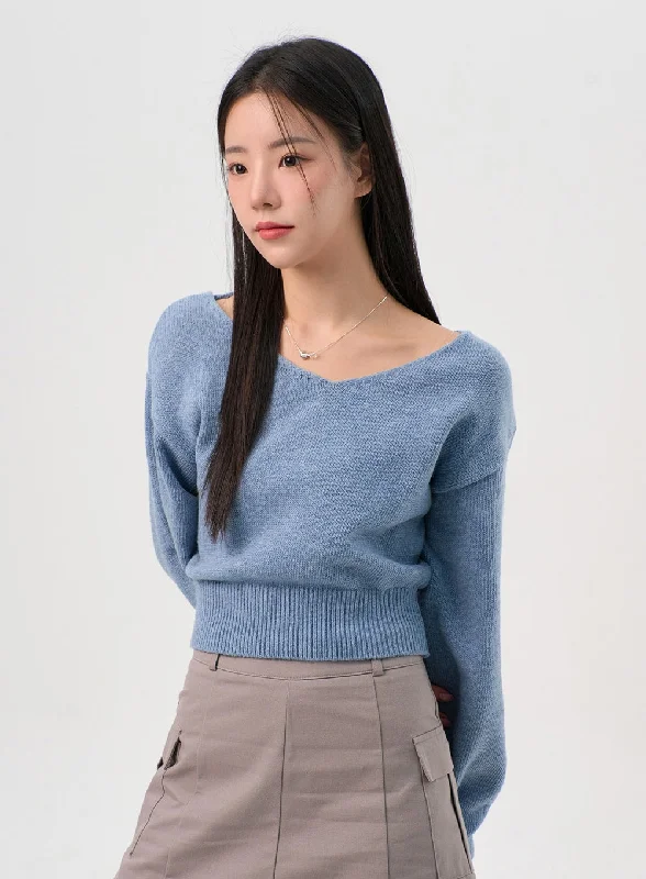 Weekend Specials to Delight V-Neck Puff Sleeve Sweater OS302