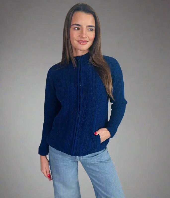 Navy Chenille Cable Zip Cardigan