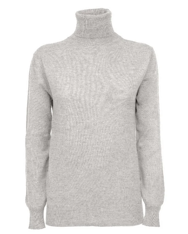 NEW FALL 24 - Women's Pure Cashmere Turtleneck Sweater Light Gray by Monticelli Cashmere