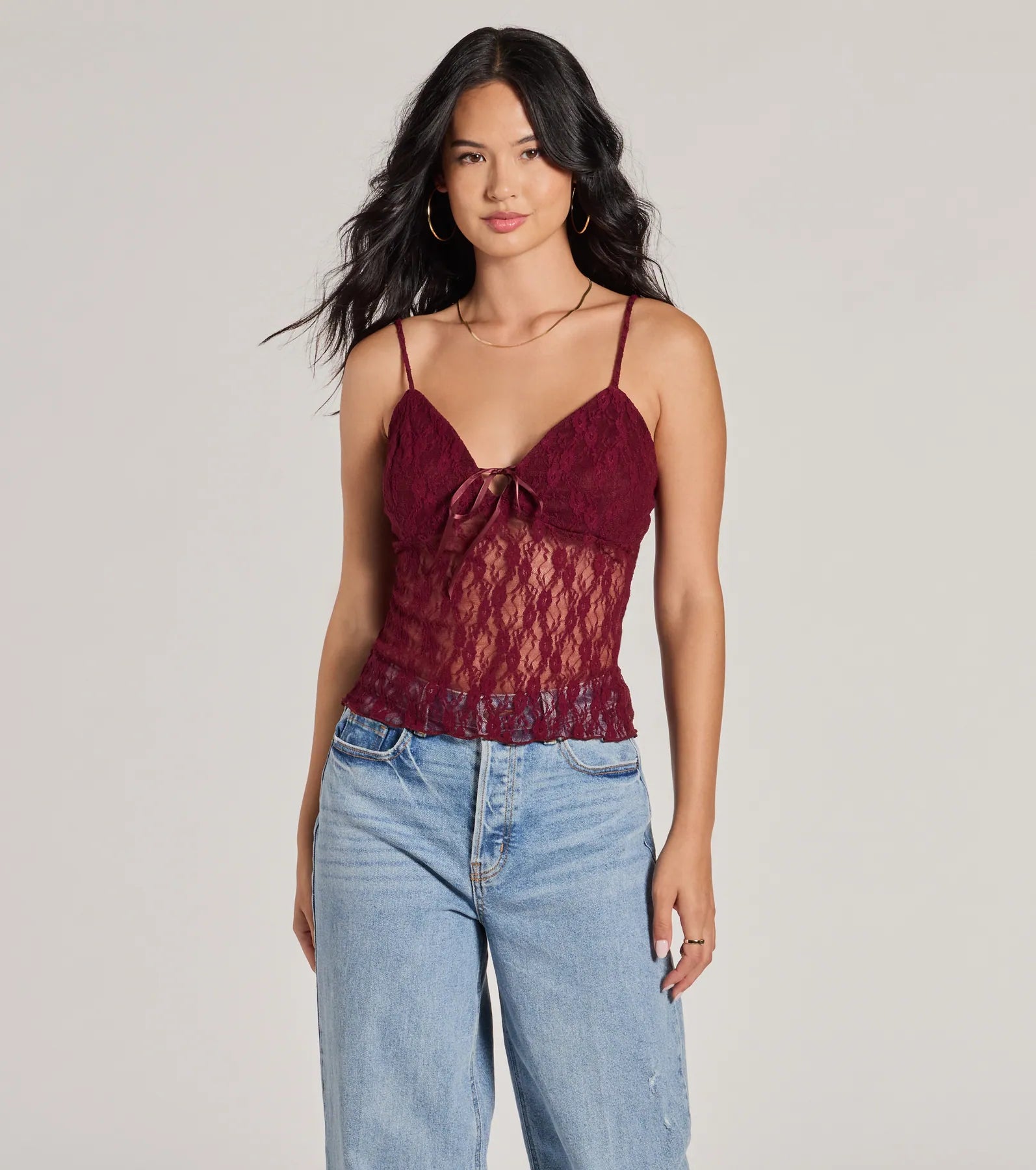 Sheerly Sultry V-Neck Lace Crop Top