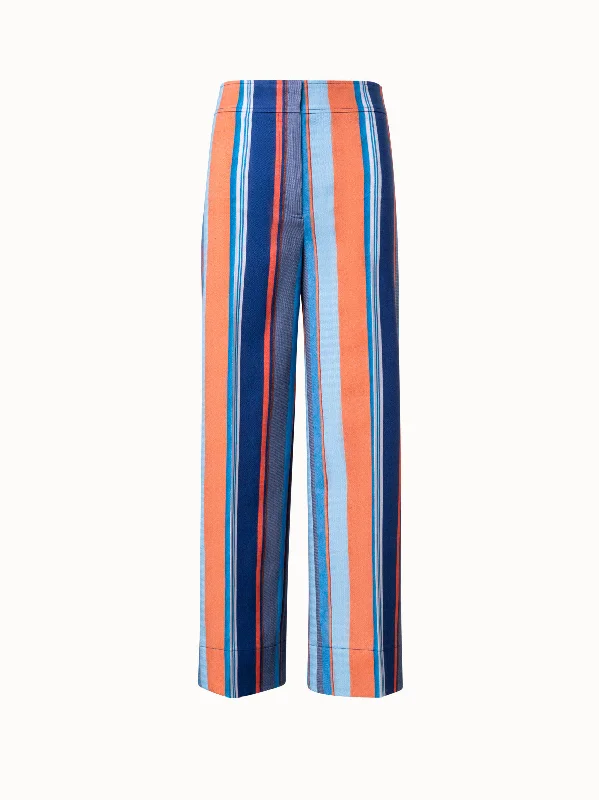 Striped Cropped Wide Leg Pants in Cotton Stretch Denim