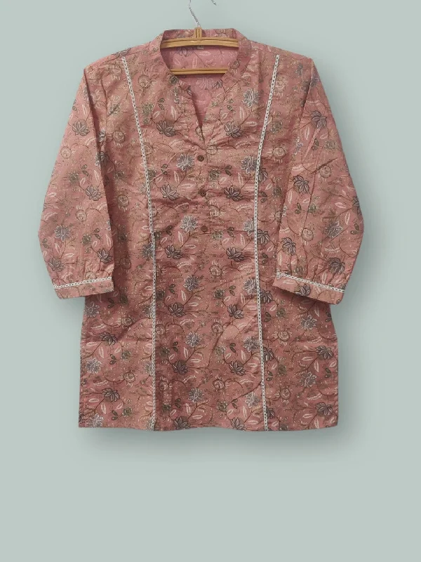 Weekend Offers That Shine Pure Cotton Lace detail Collared Top - Peach Gold