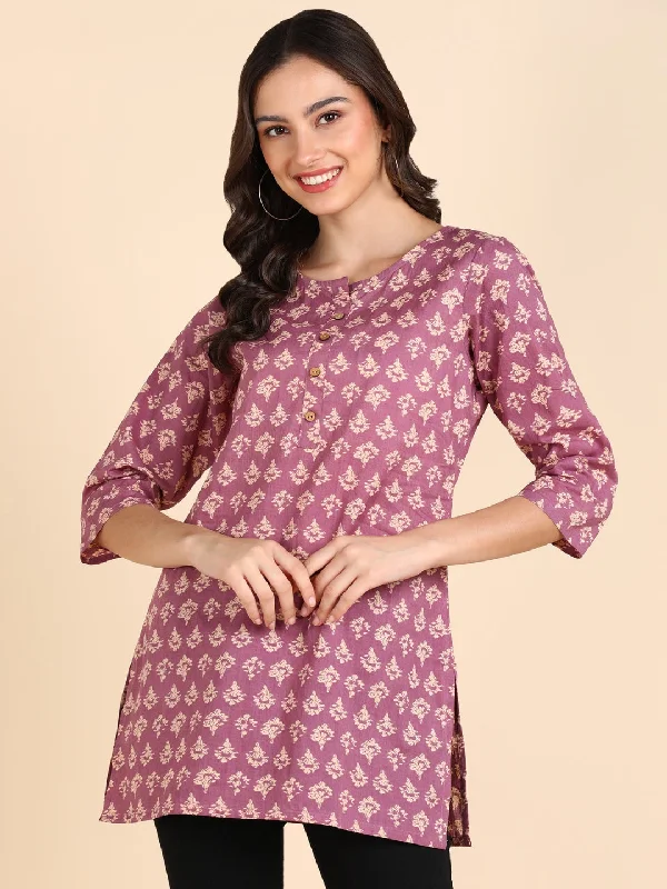 Big Deal Pure Cotton Floral Printed Top - Purple