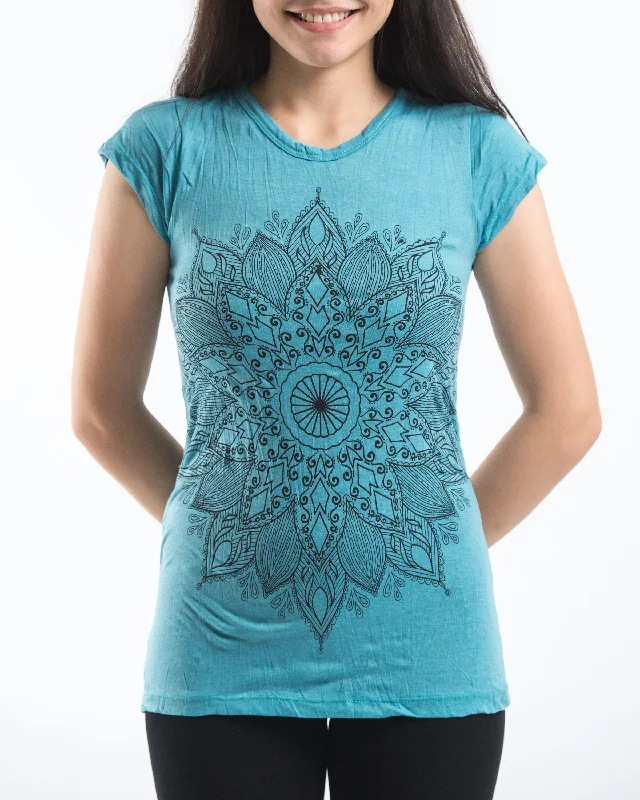Huge Savings Womens Lotus Mandala T-Shirt in Turquoise