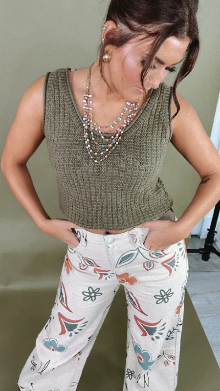 Weekend Wonders Await! This Or That Textured Sweater Tank, Olive