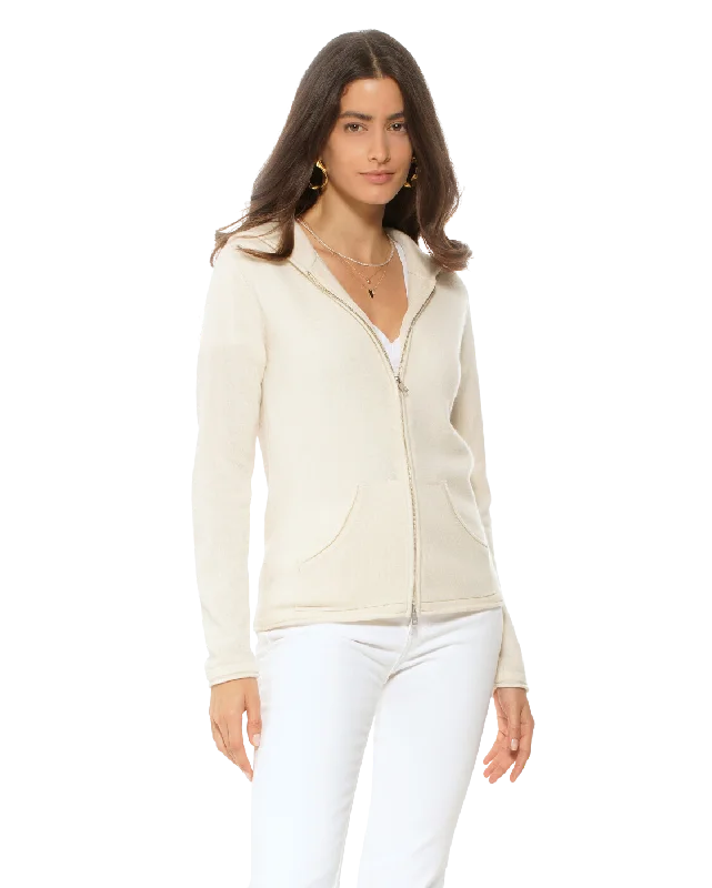 Final Clearance Women's Pure Cashmere Hoodie Sweater Milk White by Monticelli Cashmere
