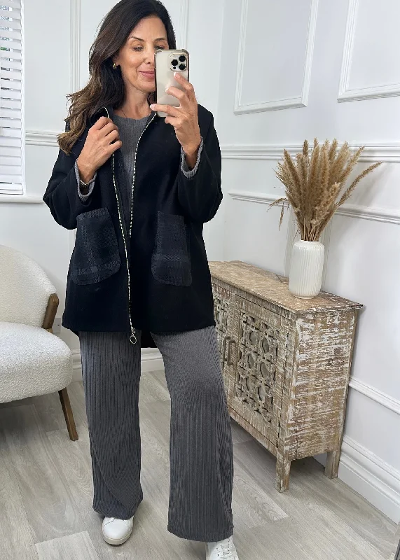 Crazy Savings Leslie Black Check Pocket Duster Coat
