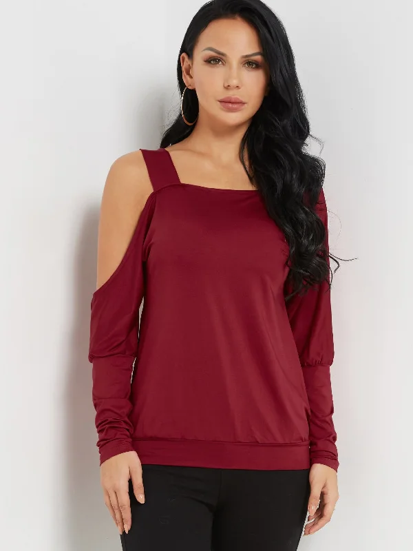 Time-Sensitive OEM ODM Off The Shoulder Plain Long Sleeve Burgundy T-Shirts