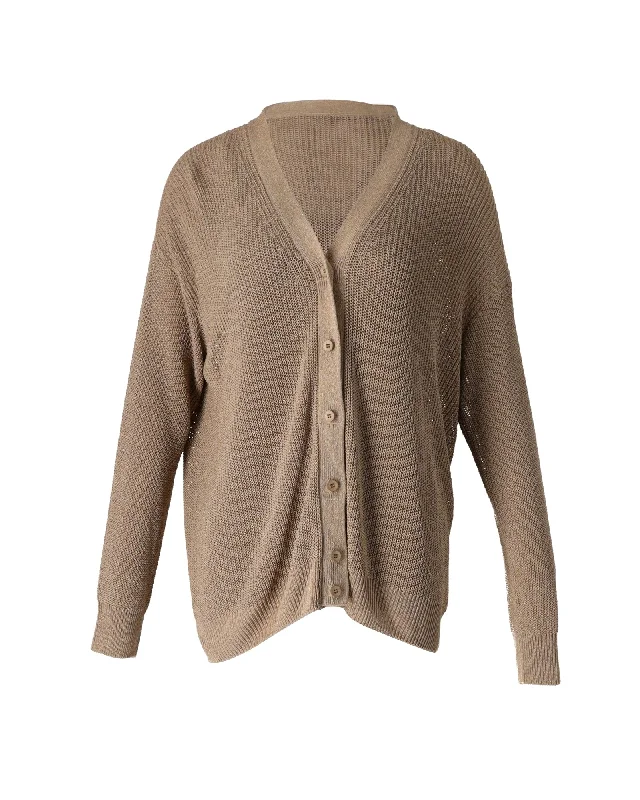 Weekend Price Cuts Galore Max Mara Tenue Loose Knit Tank Top and Cardigan Set in Brown Viscose