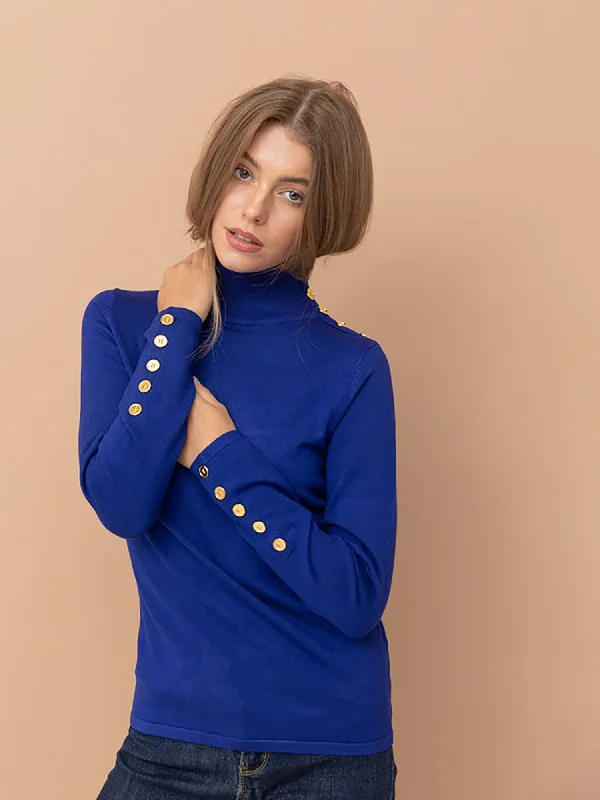 New Arrival Cielo Turtle Neck Embellished Button Shoulder Knit Sweater