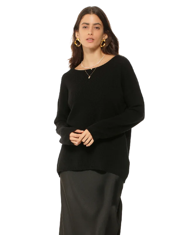 Weekend Offers That Thrill Women's Oversized Cashmere Boatneck Sweater Black by Monticelli Cashmere