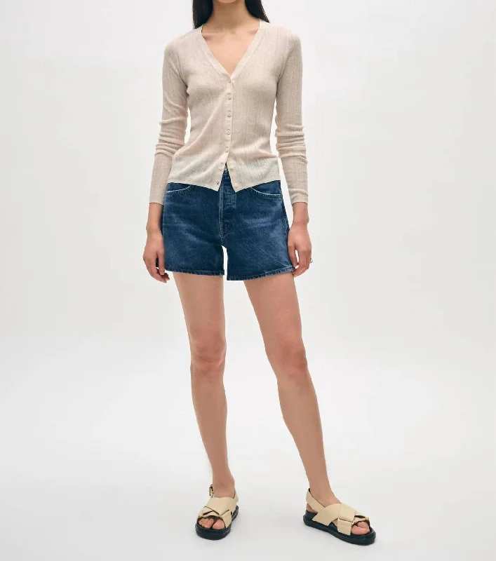 Exclusive Deal Linen Gauze Verigated Ribbed Cardi Top In Oatmeal Heather