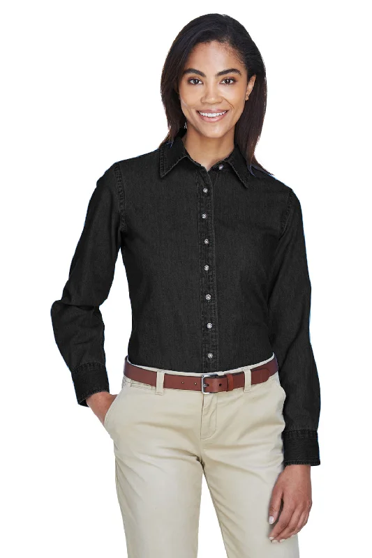 Today Only Harriton Womens Denim Long Sleeve Button Down Shirt - Washed Black
