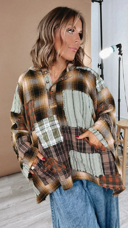 Closeout Deal Mix It Up Patchwork Flannel Hooded Top