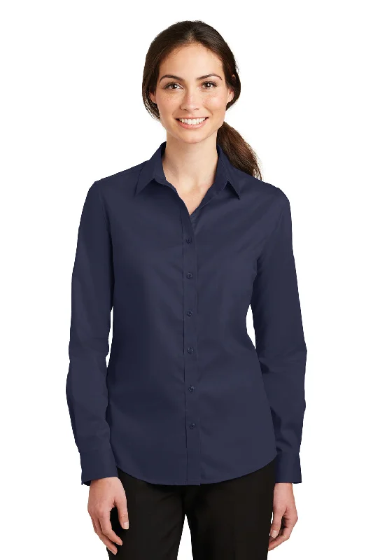 Port Authority Womens SuperPro Wrinkle Resistant Long Sleeve Button Down Shirt - True Navy Blue