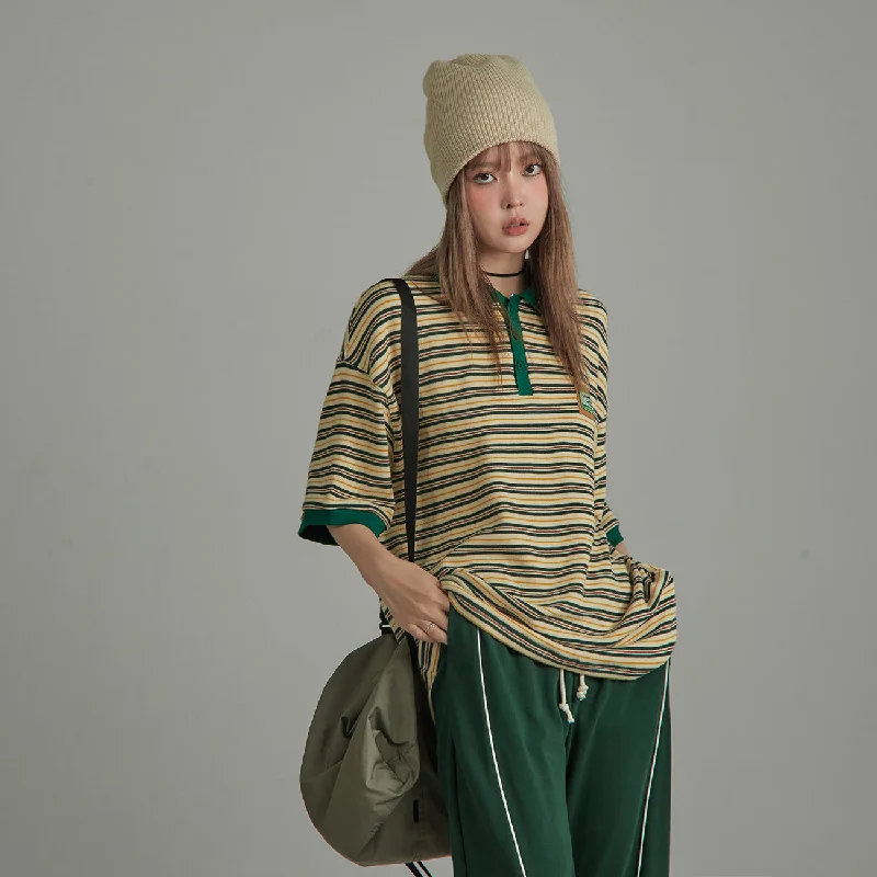 Don't Delay Striped Polo Neck T-Shirt