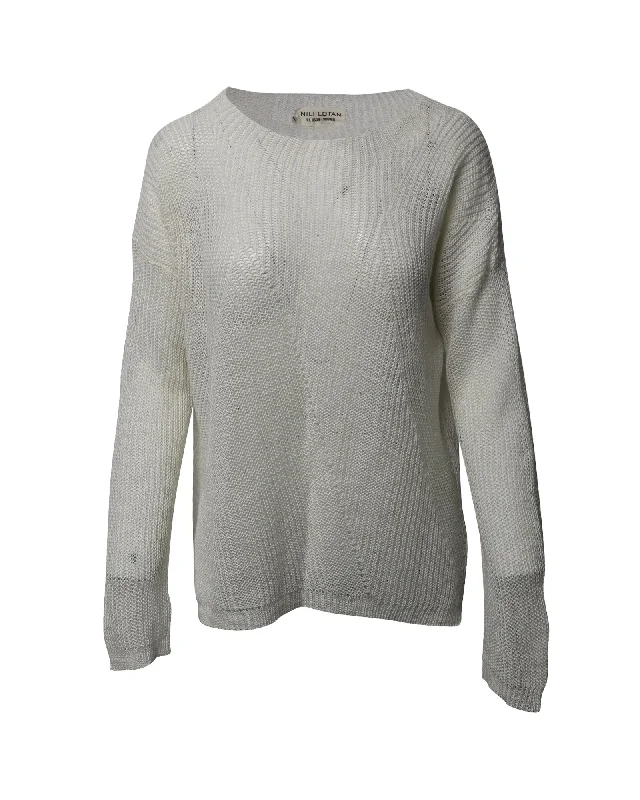 Weekend Discounts to Savor Nili Lotan Knitted Mesh Sweater in White Linen