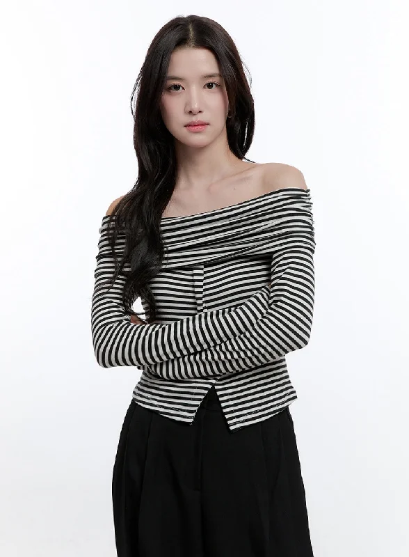 Now or Never Slim Fit Off-Shoulder Striped Blouse ON418