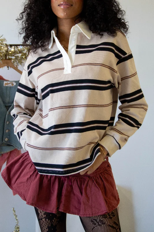 Striped Long Sleeve Polo Top