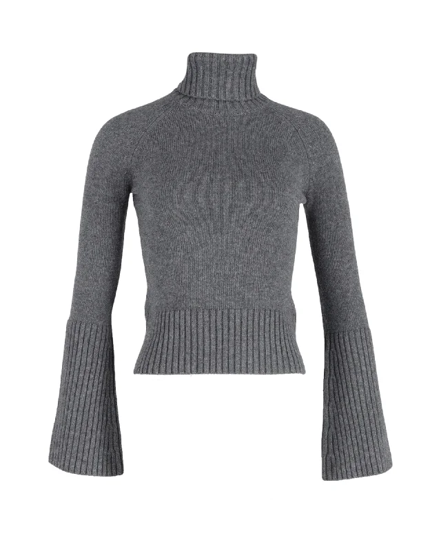 Weekend Deals That Spark Michael Kors Flared Sleeve Turtleneck Sweater in Grey Cotton