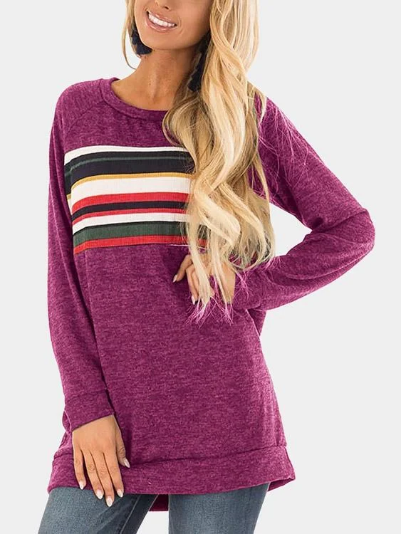 Weekend Bargains to Indulge In OEM ODM Crew Neck Stripe Long Sleeve Burgundy T-Shirts