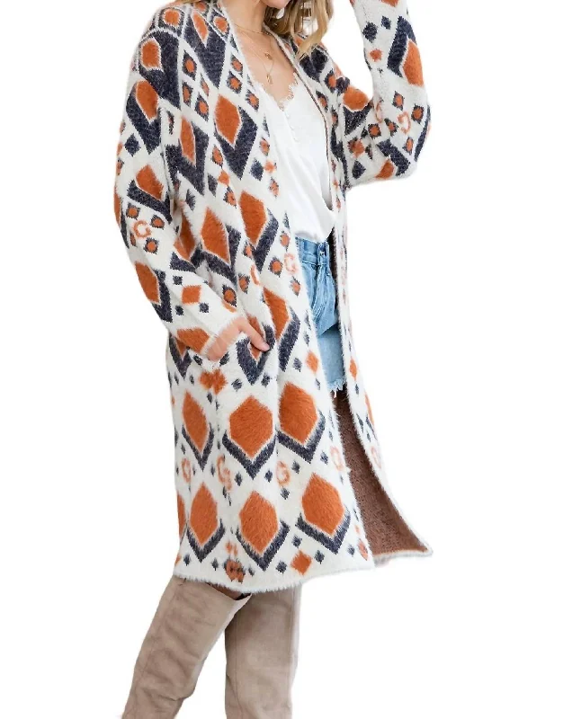 Final Clearance Plus Size Aztec Sweater Cardigan In Multicolor