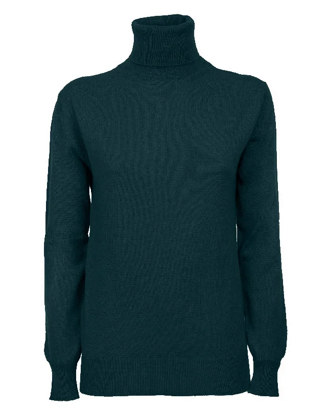 NEW FALL 24 - Women's Pure Cashmere Turtleneck Sweater Forest Green by Monticelli Cashmere