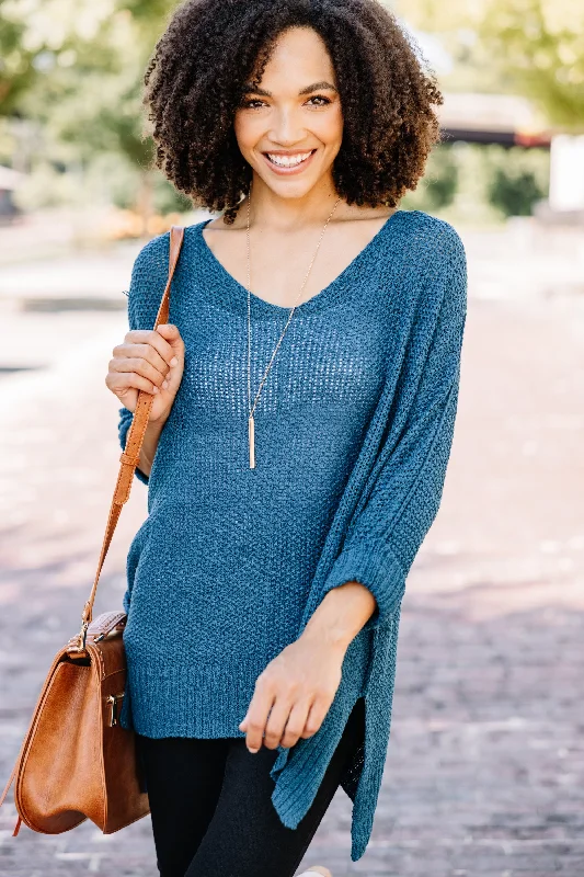Crazy Deal Don't Waste A Moment Teal Blue Oversized Sweater