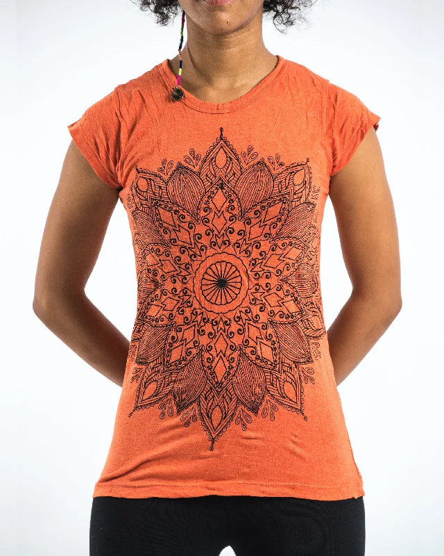 Weekend Deals You Can't Resist Womens Lotus Mandala T-Shirt in Orange