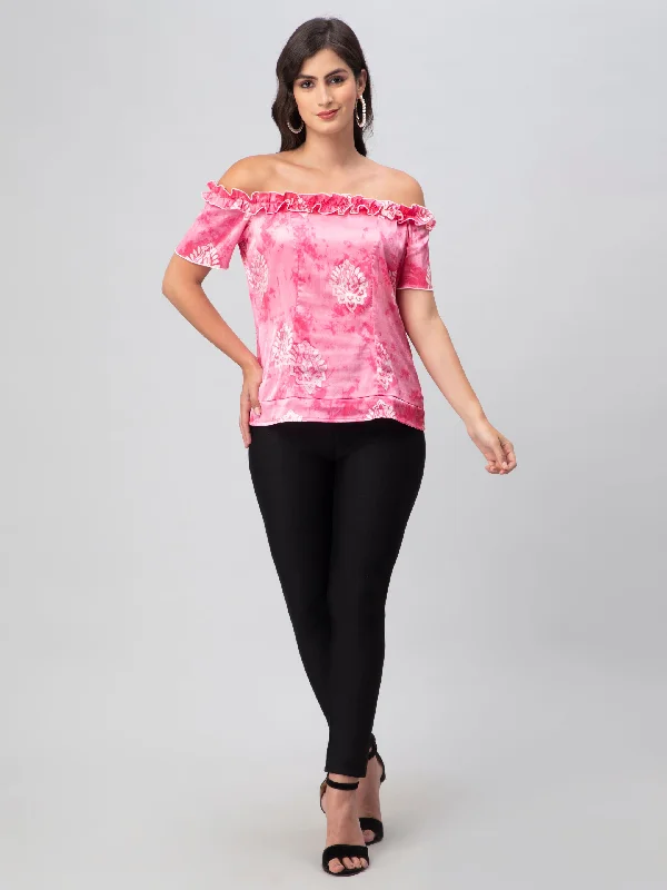 One-Day Only Satin Off Shoulder Ruffles Top