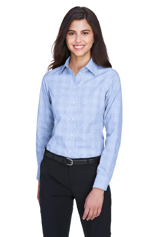 Major Deal Devon & Jones Womens Crown Woven Collection Wrinkle Resistant Long Sleeve Button Down Shirt - White/Light French Blue