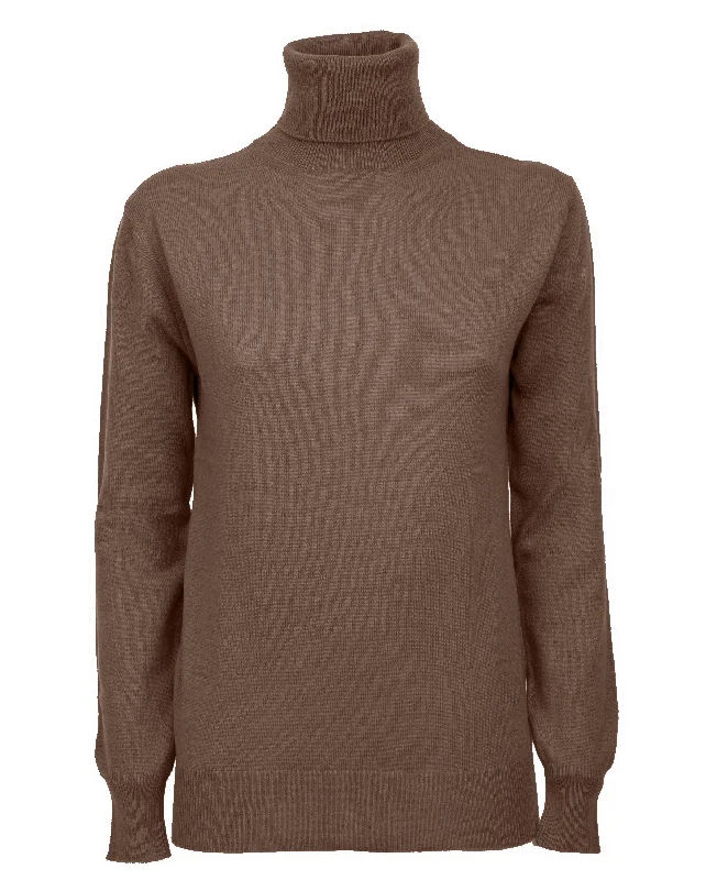 NEW FALL 24 - Women's Pure Cashmere Turtleneck Sweater Brown by Monticelli Cashmere