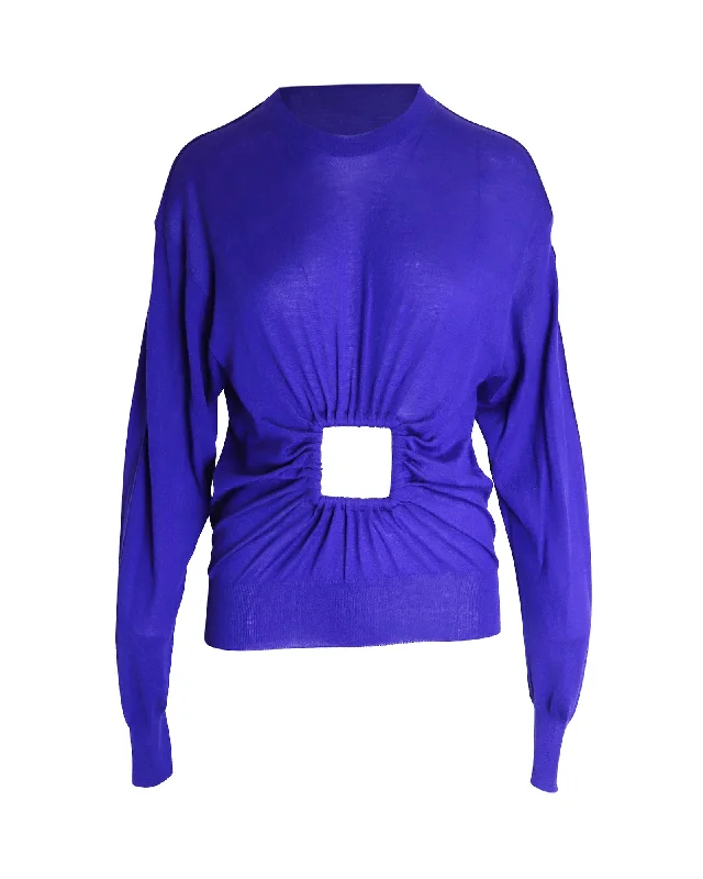 Savings Soar This Weekend Celine Window Panel Knitted Sweater in Blue Cashmere