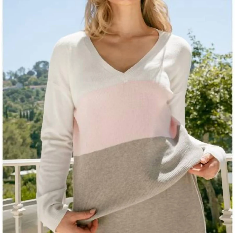 Bonus Offer V-Neck Colorblock Sweater In Grey