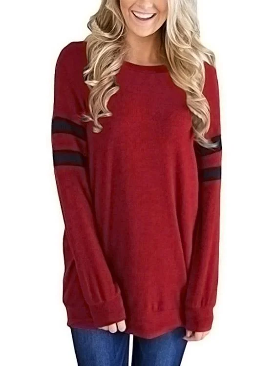 Massive Savings OEM ODM Round Neck Stripe Long Sleeve Burgundy T-Shirts
