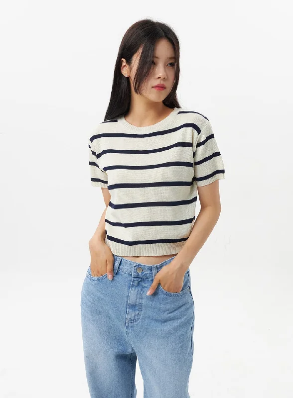 Great Bargain Short Sleeve Stripe Sweater OU326