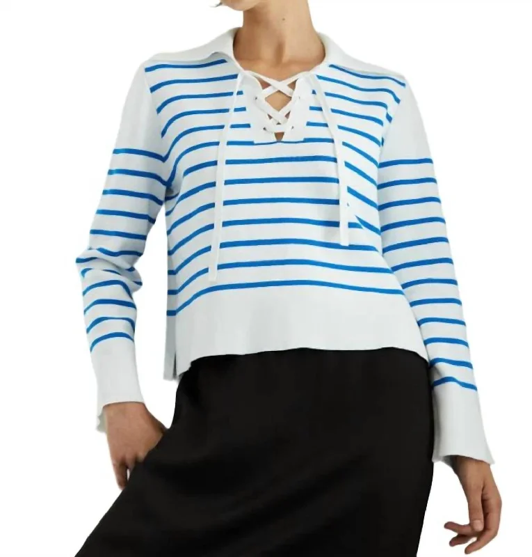 Take Action Milano Breton Stripe Sweater In Bleach Blue