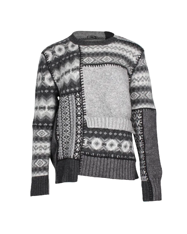 Weekend Discounts to Snag Alexander McQueen Patchwork Fair Isle Sweater in Grey Wool
