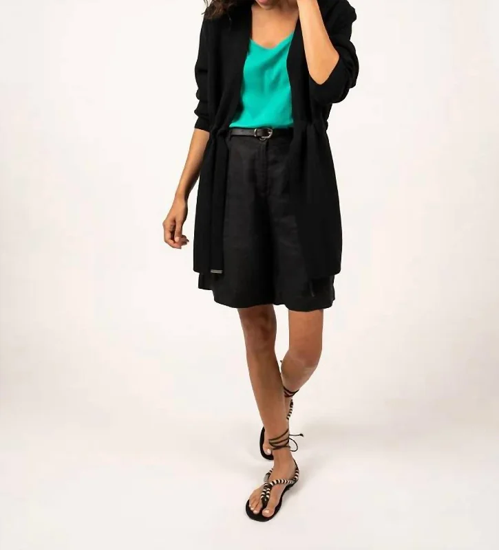 Weekend Savings Delight Caudan Long Knit Jacket With Tie Waist In Black