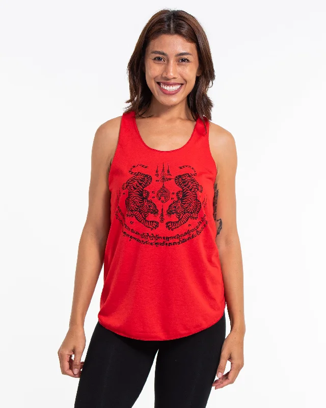 Womens Tiger Tattoo Tank Top in Red