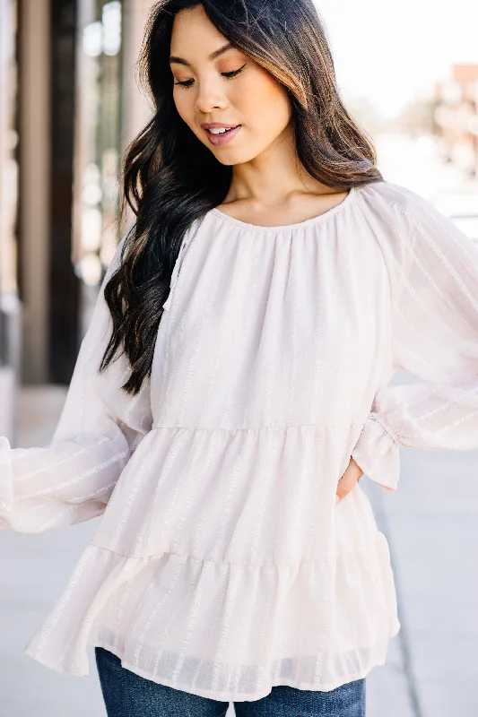 Celebrate the Weekend with Discounts Feeling Prepared Cream White Tiered Top