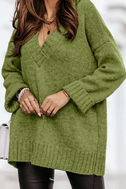 Weekend Discounts to Snag V-Neck Dropped Shoulder Sweater