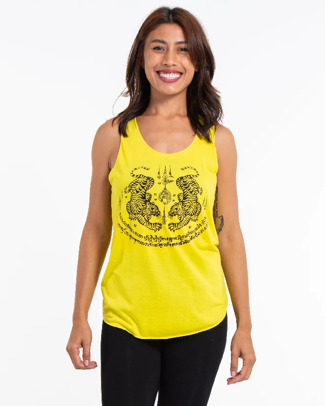 Womens Tiger Tattoo Tank Top in Yellow