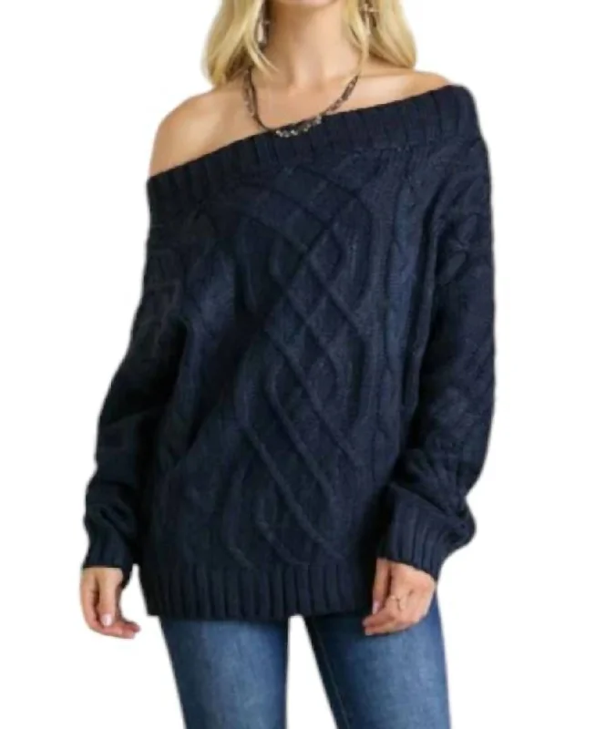 Instant Savings Lizzie Cable Knit Bardot Sweater In Navy