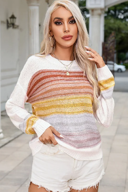 Weekend Savings Fiesta Round Neck Printed Dropped Shoulder Knit Top
